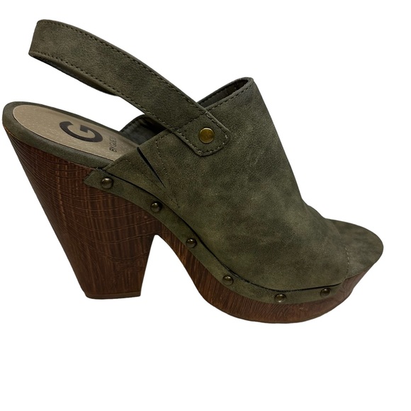 G by Guess Hammered Green Open Toe Slingback Buckle Platform Sandals Heel 10 - Picture 2 of 10